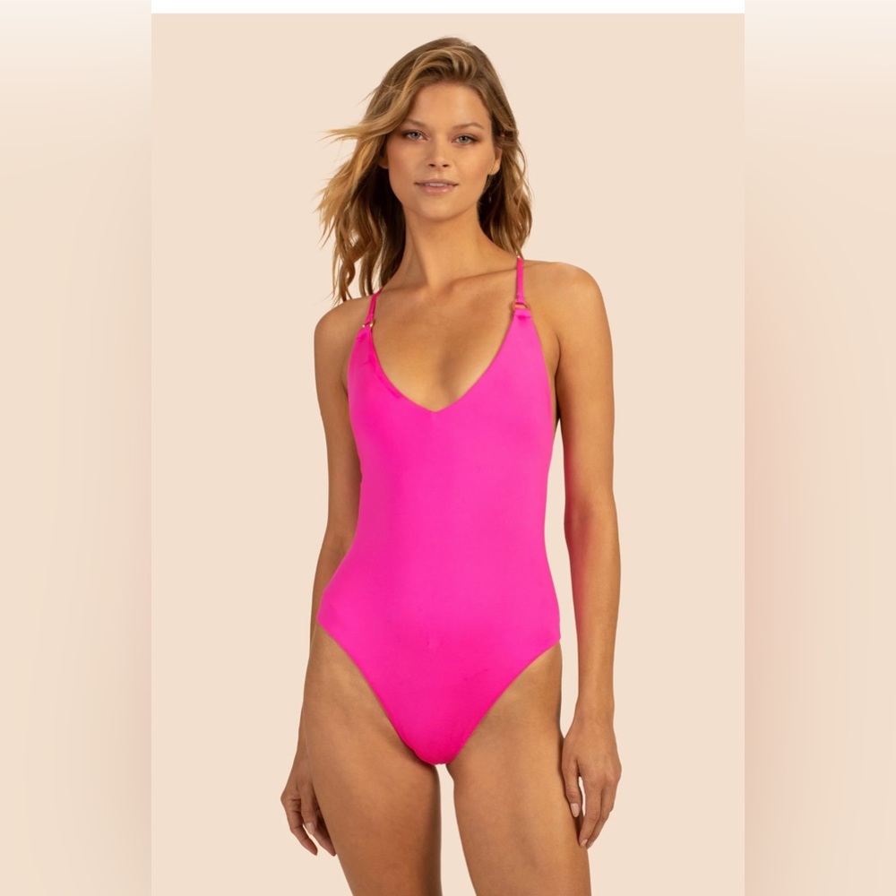 NWT TRINA TURK PINK MONACO SOLID HIGH LEG MAILLOT, SIZE 6